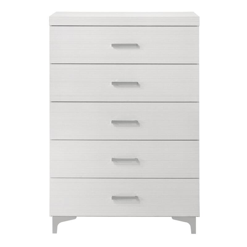 Contemporary White 5-Drawer Storage Chest, Wooden Bedroom Essential
