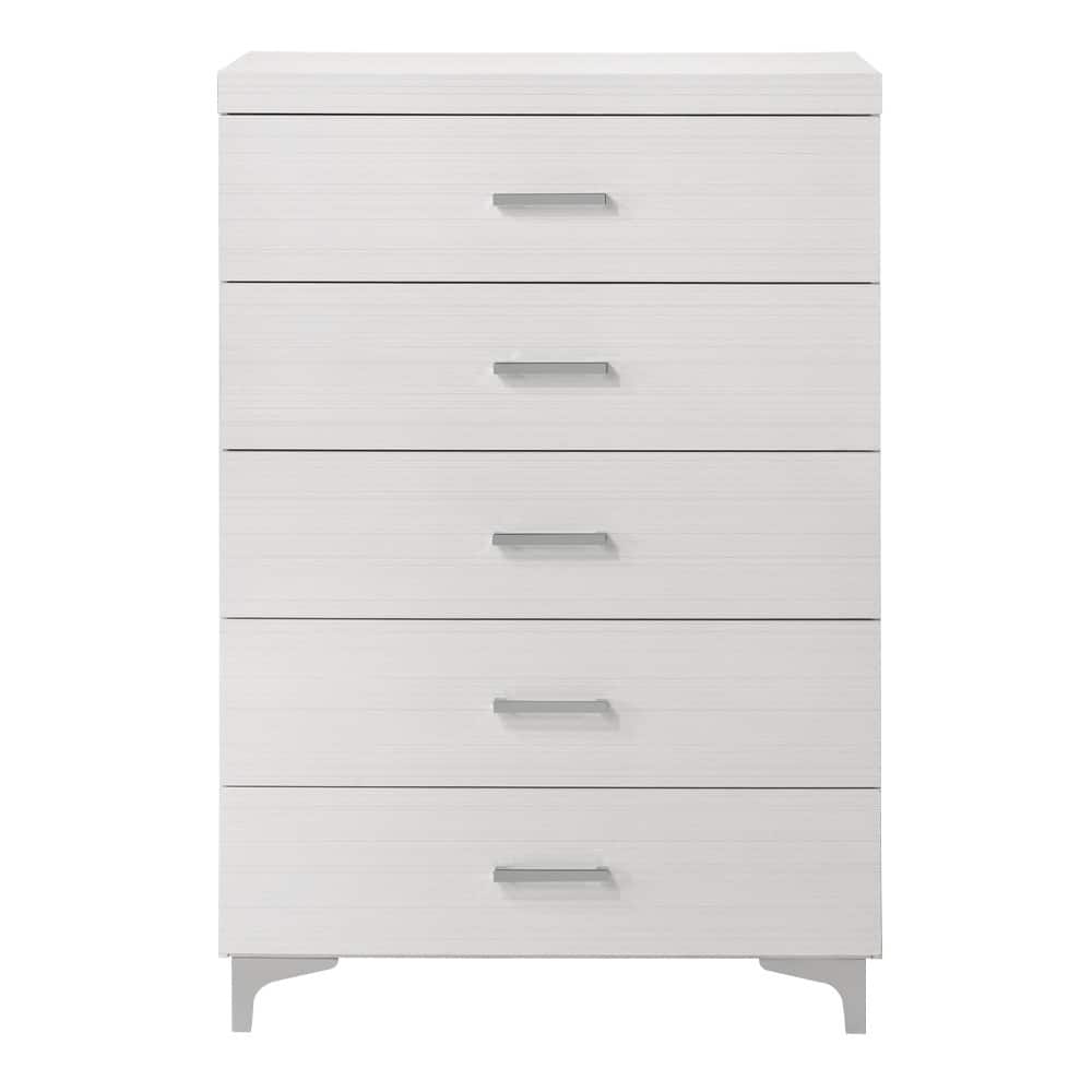 Contemporary White 5-Drawer Storage Chest, Wooden Bedroom Essential