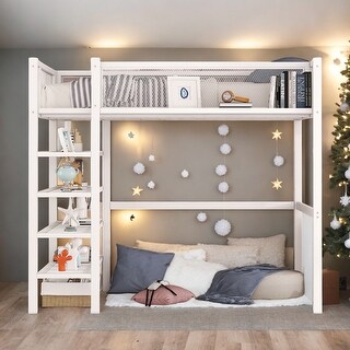Twin Size Metal Loft Bed with 4-Tier Shelves and Storage - Bed Bath ...