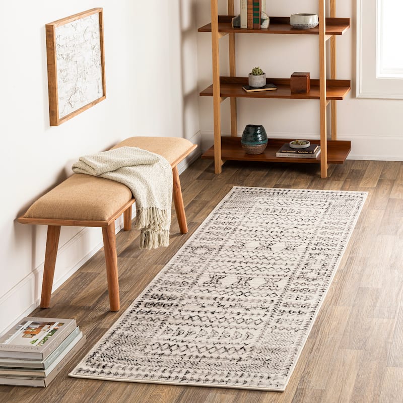 Livabliss Freddie Nordic Bordered Area Rug - Black/Ivory - 2'7" x 7'3" Runner