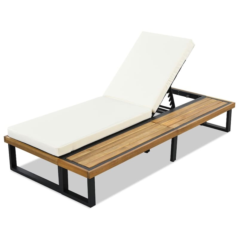 Outdoor Chaise Lounge Chair with 5-position Adjustable Backrest and Cushion