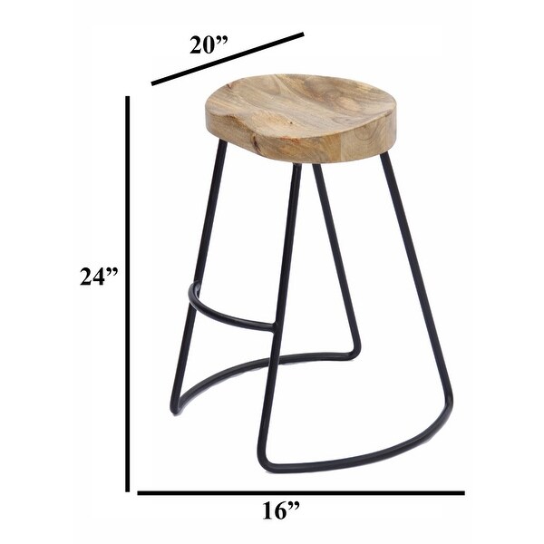 Wooden Saddle Seat Brown Barstool with Tubular Metal Base