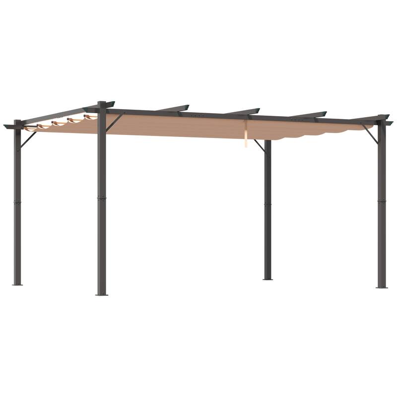 10'x13' Aluminum Patio Pergola with Retractable Canopy, Outdoor Shade Shelter for Backyard, Garden & Grill Area - Brown