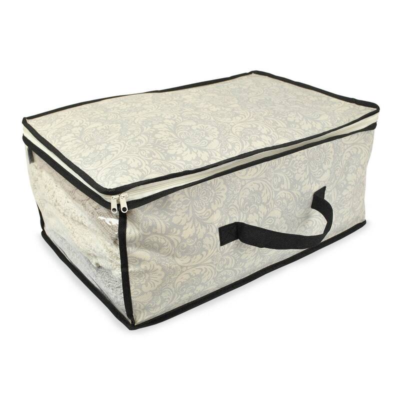 Set of 2 Gray Damask Soft Storage Bins w/ Zipper Closure 18