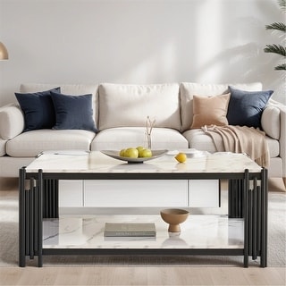 2-Tier Rectangle Wood Coffee Table with Storage Shelf - Bed Bath ...