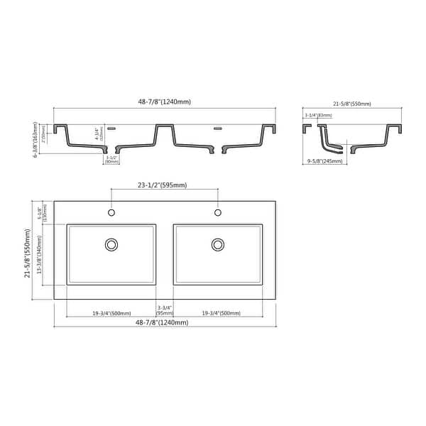 dimension image slide 4 of 8, Dowell 22" FTB Resin Bathroom Vanity Basin