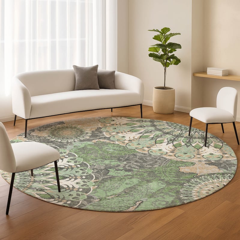 Machine Washable Indoor/ Outdoor Traditional Pinwheel Chantille Rug