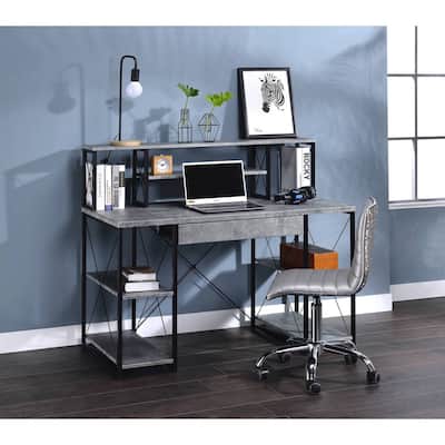 Gray Desk with Hutch & Drawer - Multi-Purpose Table for Home Office - Stylish Workstation