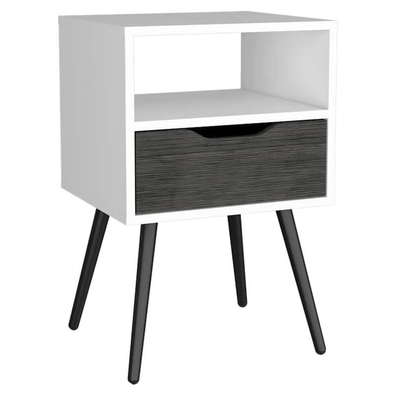 Nightstand 25"H, Superior Top, Four Legs, One Open Shelf, One Drawer, Dark Walnut