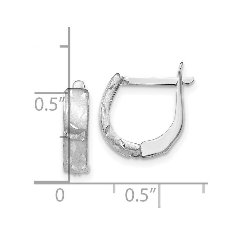 Curata 14k White Gold 12.5x3.5mm Brushed Sparkle Cut Hoop Earrings