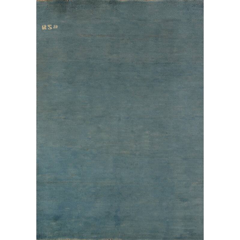 Blue Gabbeh Modern Rug Handmade Solid Wool Carpet - 3'4" x 4'11"
