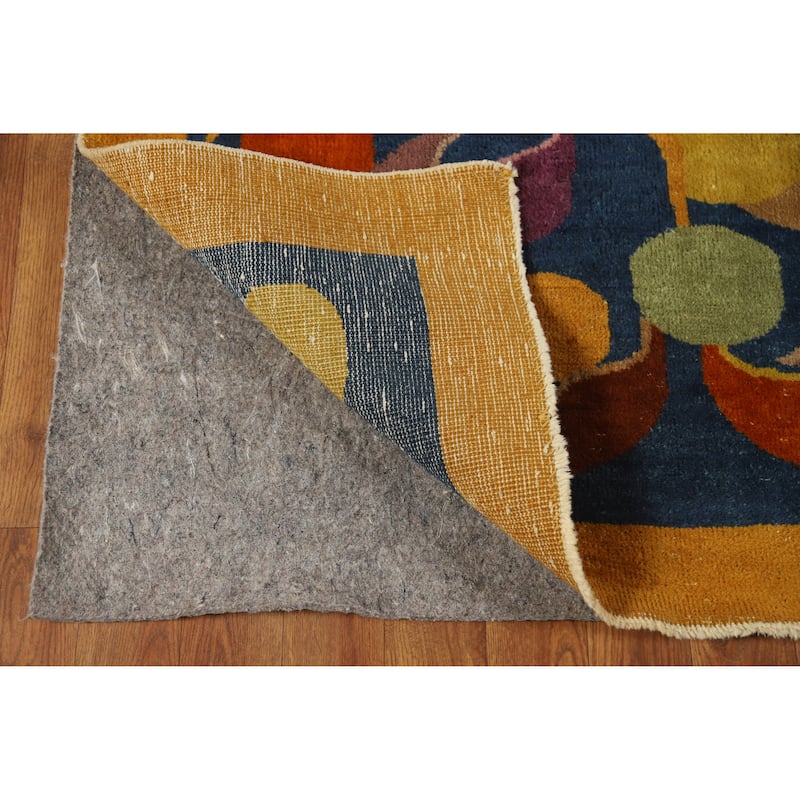 Vegetable Dye Art Deco Chinese Antique Rug Hand-Knotted Wool Carpet - 6'11" x 10'8"
