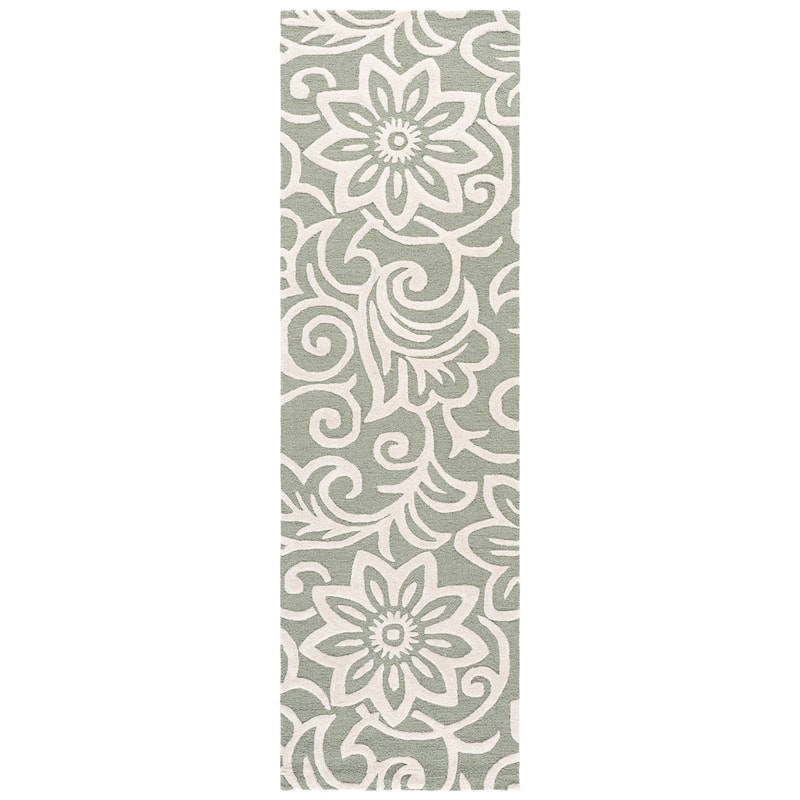 SAFAVIEH Handmade Glamour Aneke Floral Wool Rug - 2'3" x 8' Runner - Sage Green/Ivory