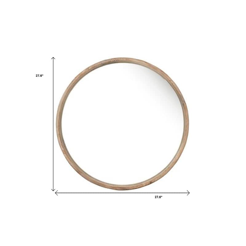 HomeRoots 28" Natural Rustic Brown Wood Frame Round Wall Mounted Accent Mirror - 27.6