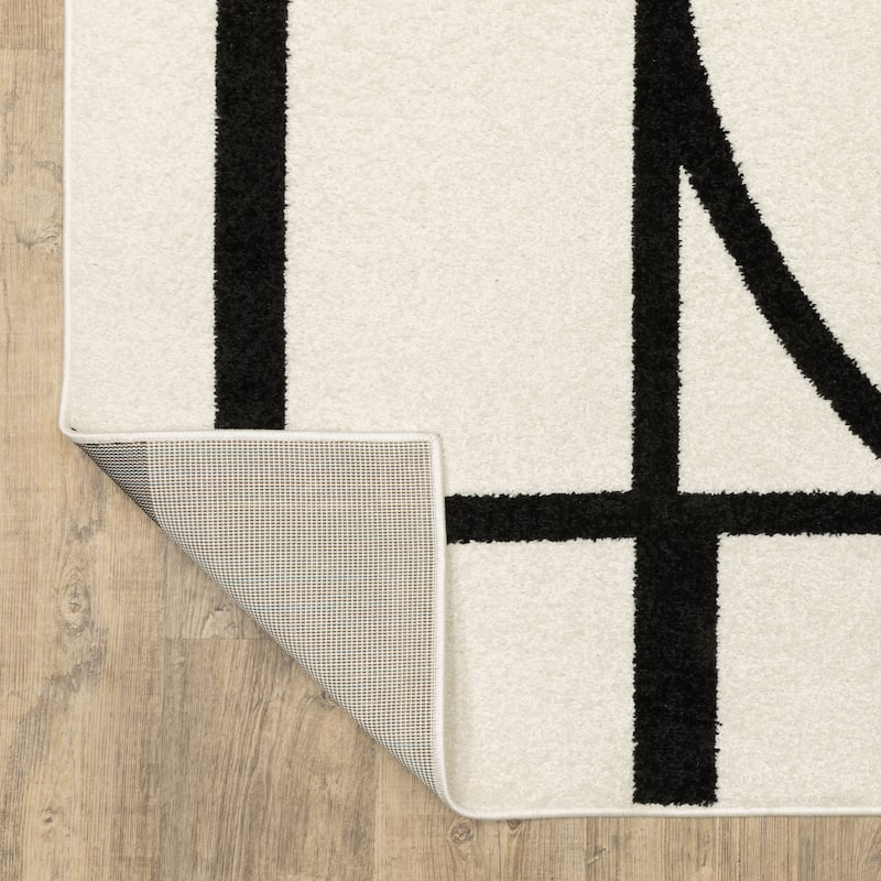 Quartz Mid-Century Modern Ivory/ Black Area Rug