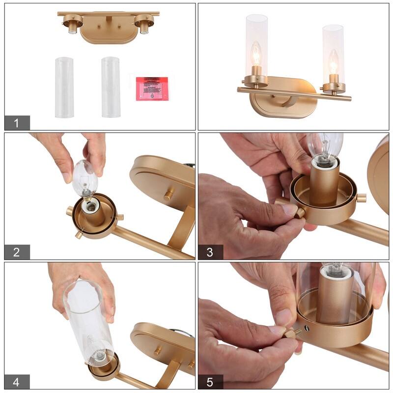 Modern 3-Light Gold Bathroom Wall Sconces Linear Glass Vanity Lights