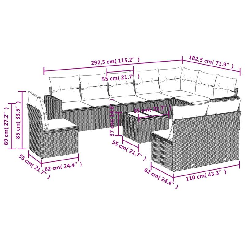 vidaXL Garden Sofa Set Beige - 21.7 x 21.7 x 14.6