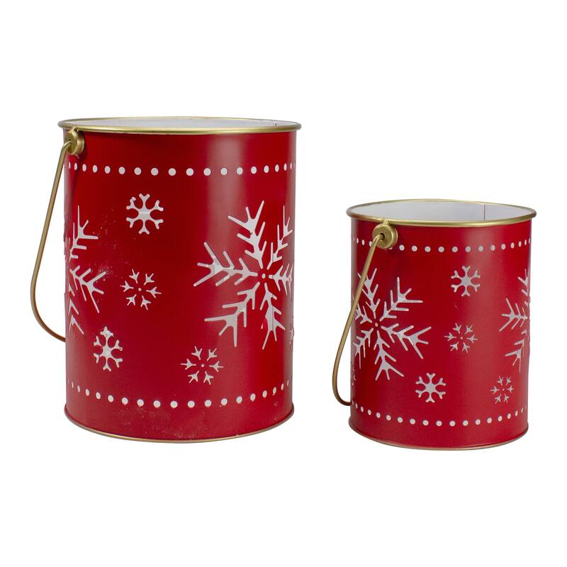 Set of 2 Red Gold Metal Snowflake Candle Lanterns Christmas Decoration