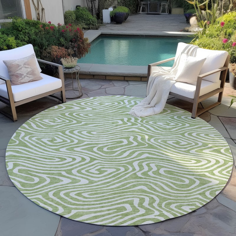 Machine Washable Indoor/ Outdoor Abstract Modern Chantille Rug - Aloe - 8' x 8'