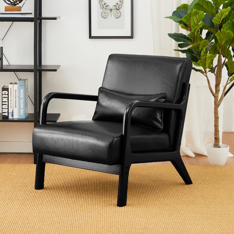 Glitzhome Set of 2 30.75"H Mid-Century Modern PU Leather Accent Chairs with Cushion - 25.75"W x 33.75"D x 30.75"H