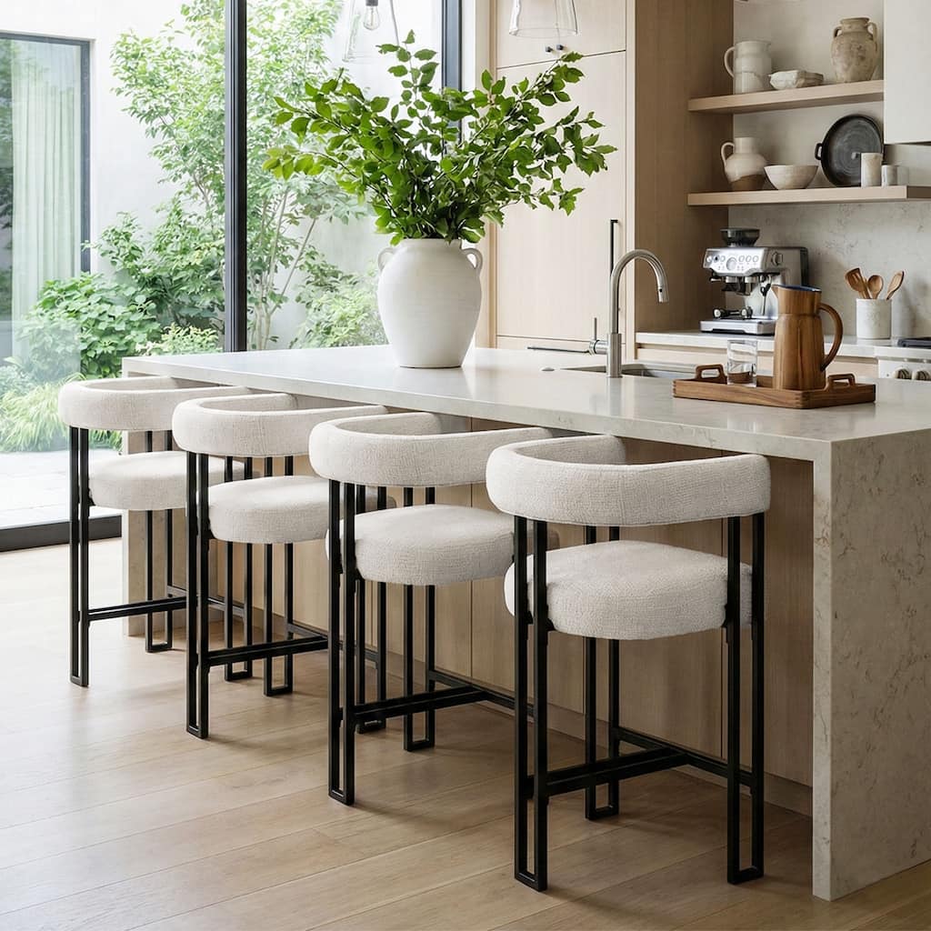 24" Seat Height Upholstered Tweed Solid Back Counter Stool(Set of 4) - Set of 4