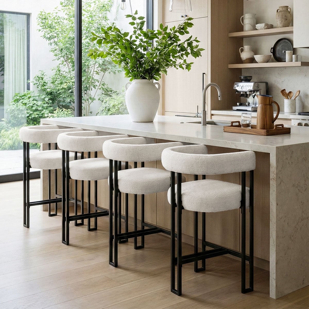 24" Seat Height Upholstered Tweed Solid Back Counter Stool(Set of 4) - Set of 4