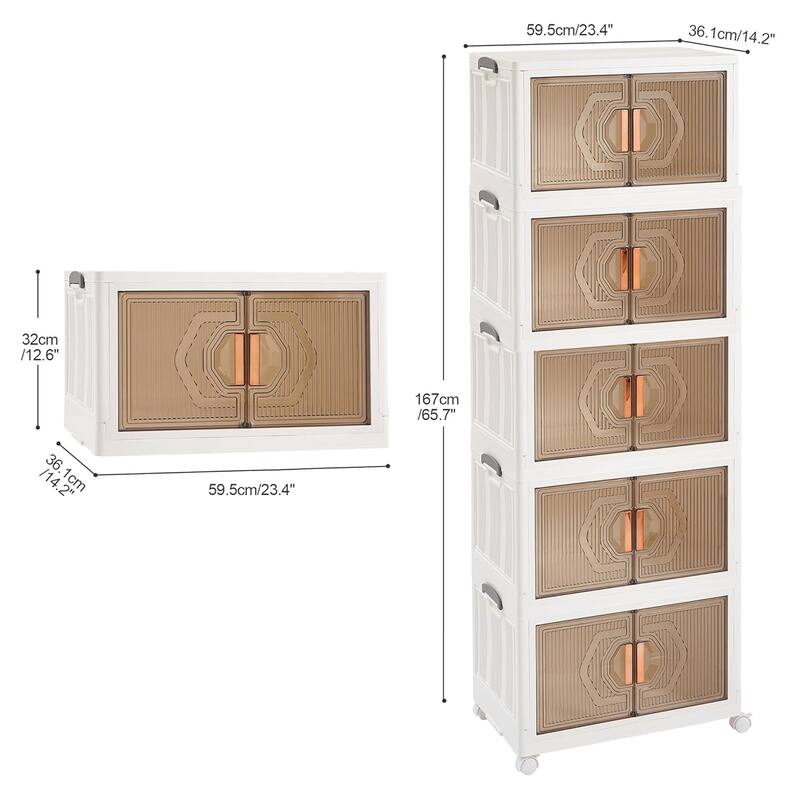 Storage Bins with Lids, Stackable Storage Bins with Wheels & Folding Plastic Storage Boxes 3/4/5 Set