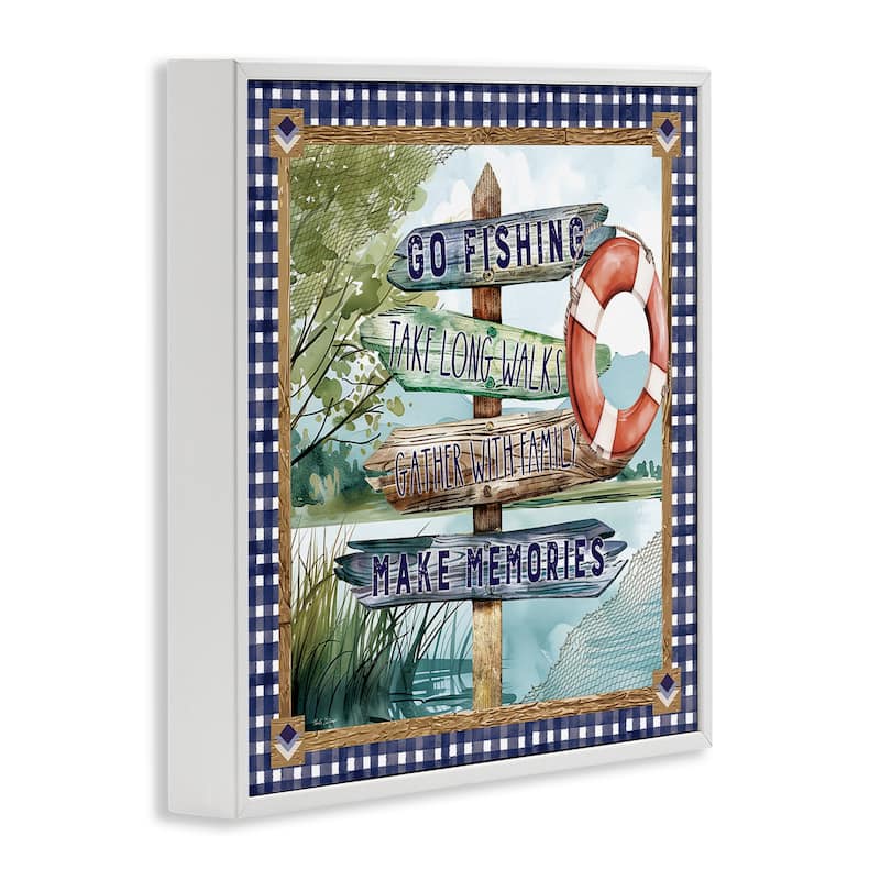 Stupell Plaid Border Lake Sign Framed Giclee Art Design By Nicole DeCamp