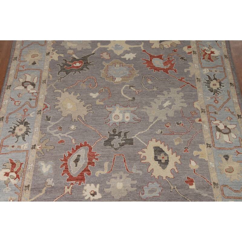 Hand Knotted Oriental 100% Wool Carpet Transitional All-Over Greys & Charcoal Oushak Area Rug - 9' 9'' X 8' 1''