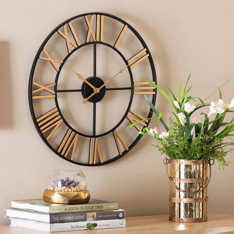 Auden Modern Industrial Two-Tone Black and Gold Metal Wall Clock