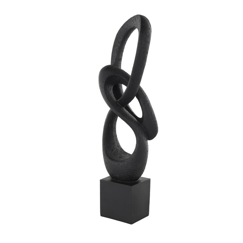 Polystone Abstract Intertwined Loop Decorative Sculpture with Block Base - Black - Roche River Decor