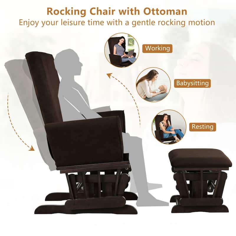Gymax Glider and Ottoman Cushion Set Wooden Baby Nursery Rocking Chair - See Details