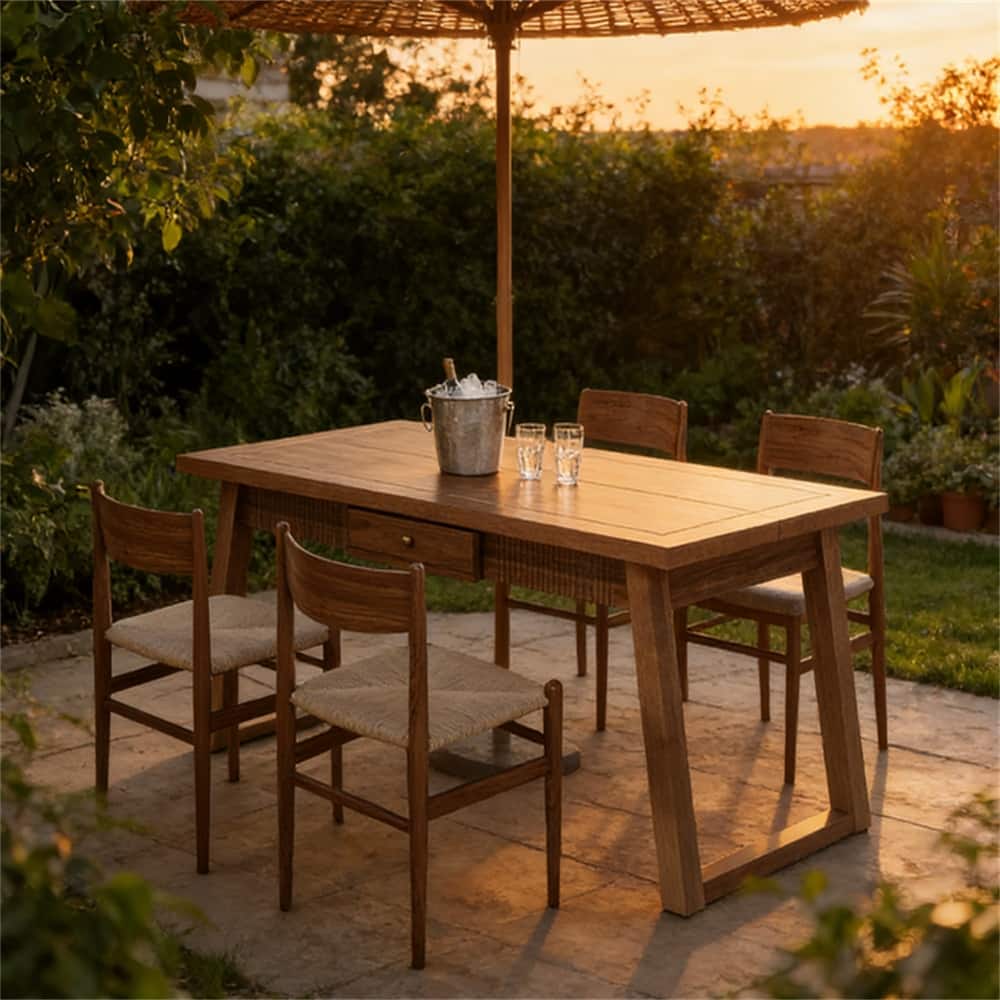 Dining Table with Hidden Drawer, Wood Kitchen Table for 4-6 People, Home Office Table with Wood Legs