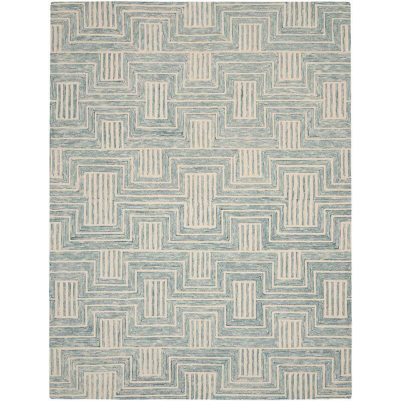 Nourison Linked Modern Geometric Ivory Turquoise Blue Area Rug