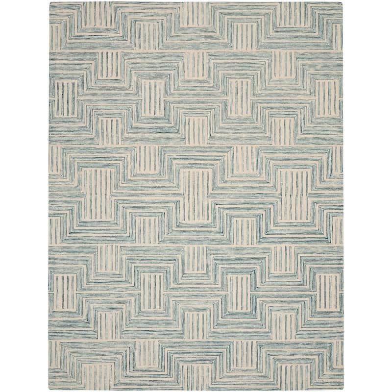 Nourison Linked Modern Geometric Ivory Turquoise Blue Area Rug