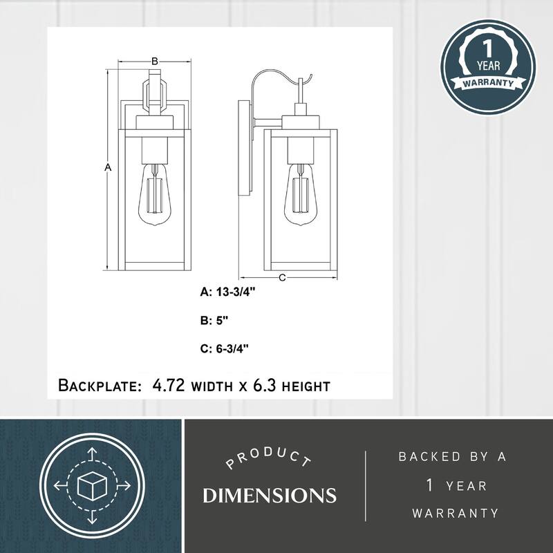 VAXCEL Clinton Matte Black Outdoor Wall Sconce Light Fixture made of Durable Steel, Clear Glass Shade, LED Compatible