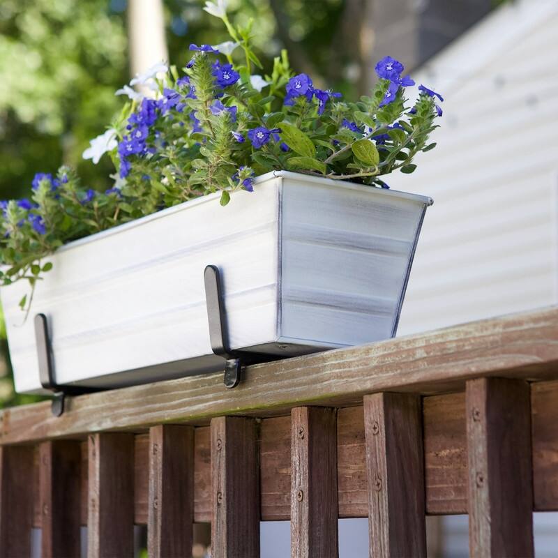 Achla Designs Small Galvanized Steel Flower Box Planter With Brackets for 2 x 4 Railings, 22 Inch Wide