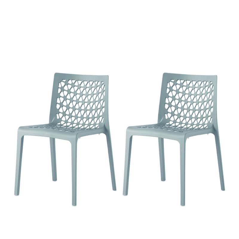 HomeRoots Set of Two Baby Blue Heavy Duty Plastic Outdoor Stacking Dining Chairs