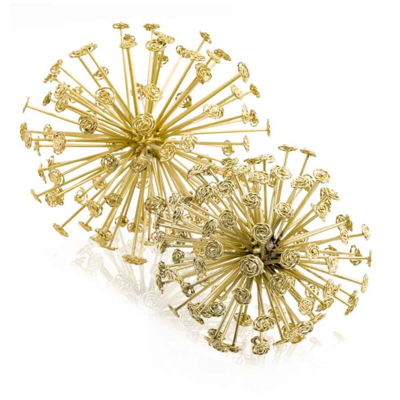 HomeRoots Set of Two Gold Cast Iron Decorative Spiky Sphere Tabletop Sculptures - 6.5' X '6.5' X '6.5
