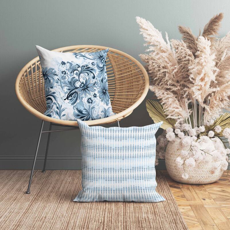 Wild Flora Fusion Faux Suede Reversible Throw Pillow Blue