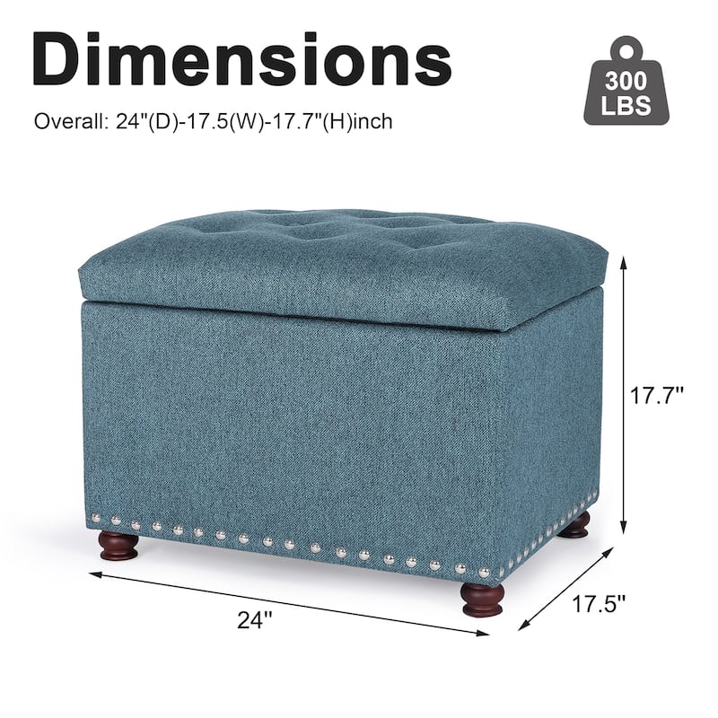 Adeco 24'' Rectangular Upholstered Storage Ottoman Fabric Foot stool