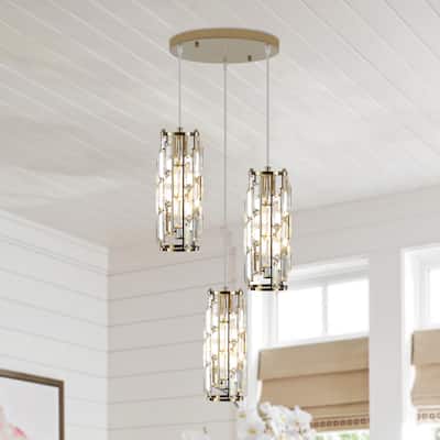 3-Light Chandelier for Bedroom Kitchen Dining Room with Crystal Shaded