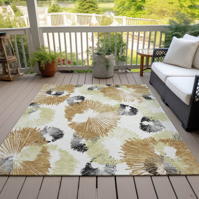 Machine Washable Indoor/Outdoor Modern Floral Chantille Rug - Copper - 3' x 5'