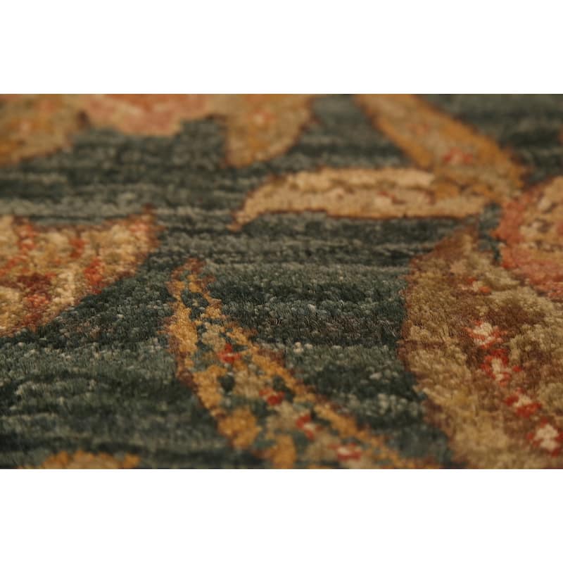 Floral Green Agra Indian Area Rug Hand-Knotted Wool Carpet - 8'0"x 10'0"