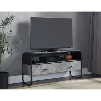 Gray 39" TV Stand with Faux Concrete Shelving & Drawers for TVs Up to 42"