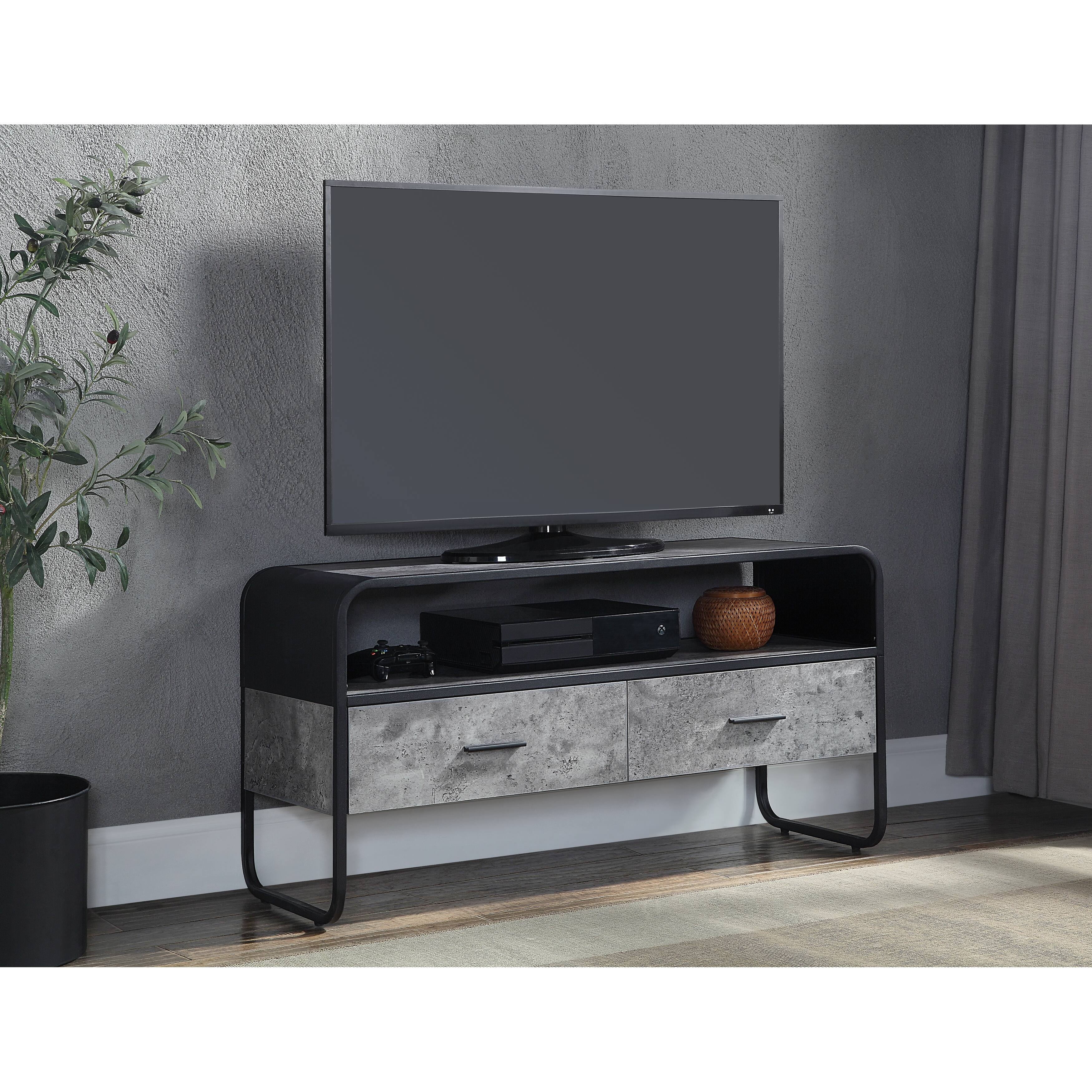 Industrial TV Stand with 1/2 Extension Drawer and Metal Frame, Concrete