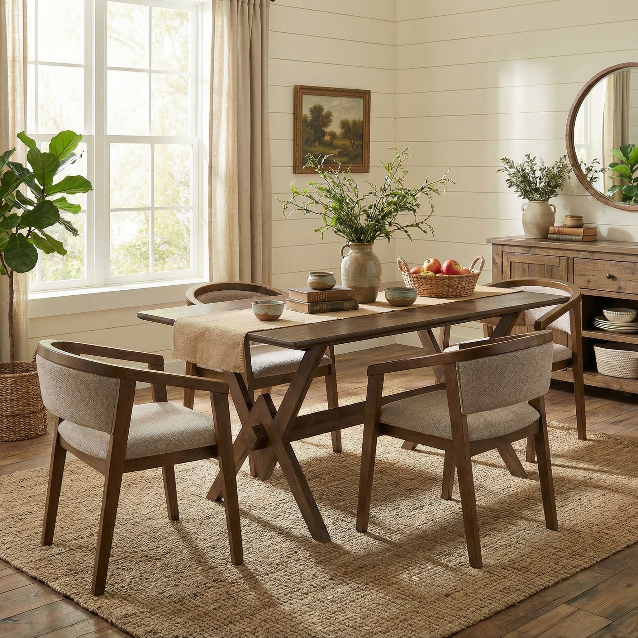 Christopher Knight Home - Modern 5-Piece Dining Set with Rectangular V-Base Dining Table & Hand-Woven Upholstered Dining Chairs