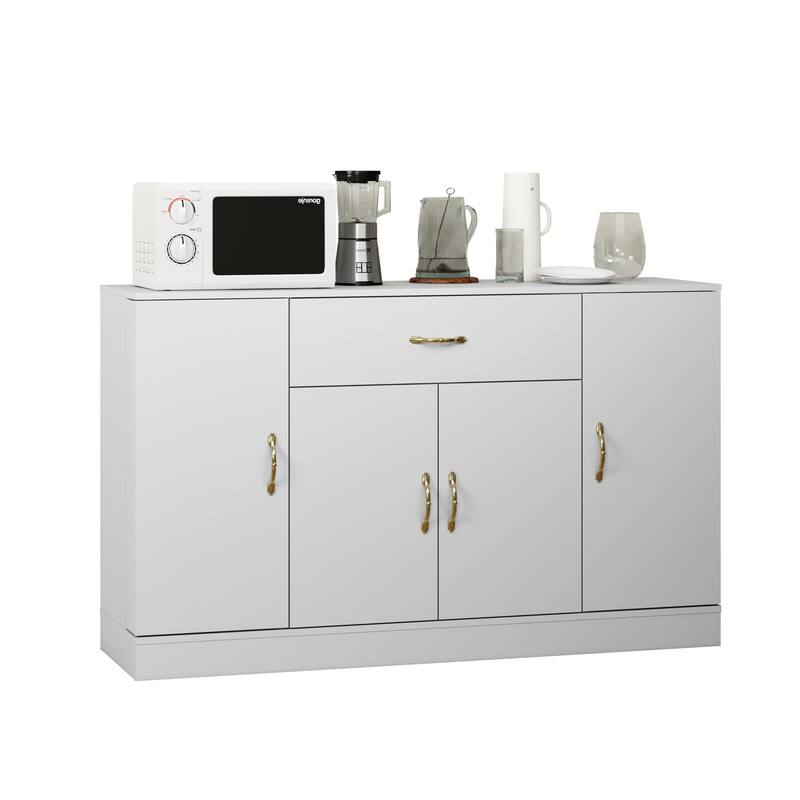 White Buffet Cabinet with Storage, 55" Kitchen Sideboard Buffet with Drawers & 4 Doors, Modern Coffee Bar Cabinet Credenza