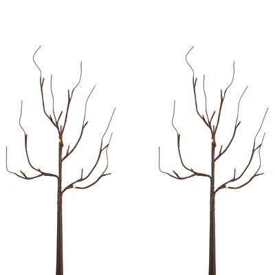 Set of 2 27in Brown LED Branches with Timer, Battery Operated