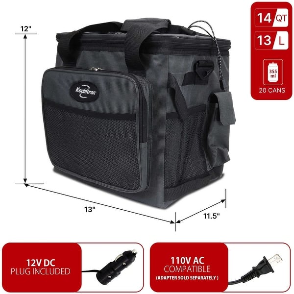 Koolatron Portable Iceless 12V Cooler Bag, 13L (14 qt), Black/Gray